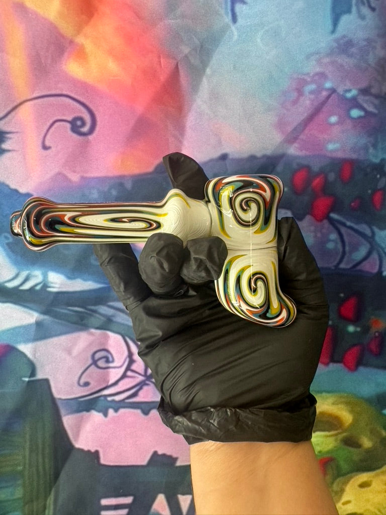 Glass Pipe- Phoenix Star Hammer Pipe – Cream Base with Rainbow Swirls