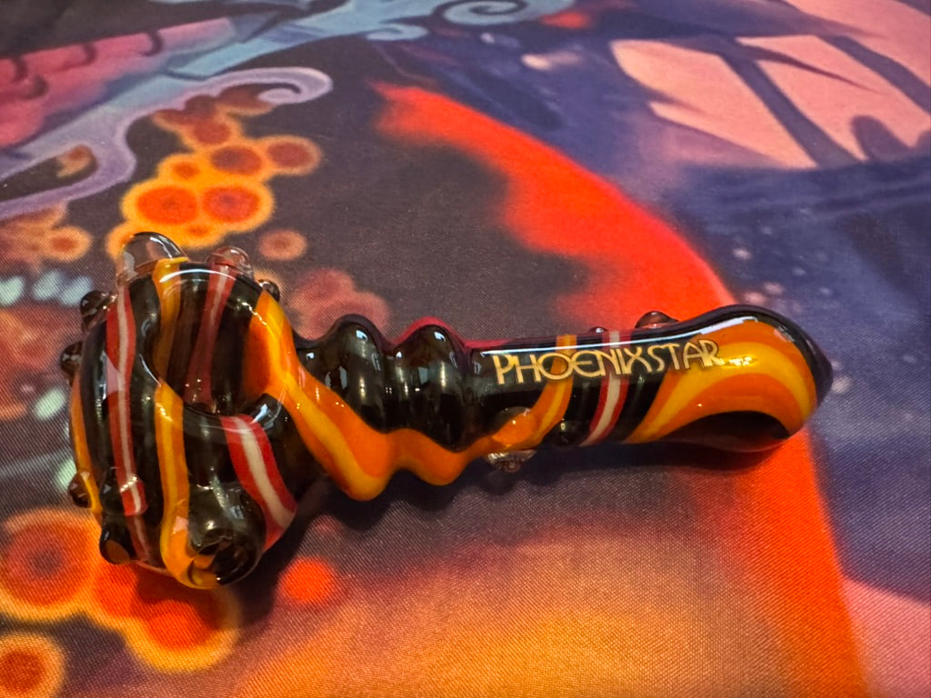 Phoenix Star Spiral Hand Pipe - Black/Orange/Red Swirl
