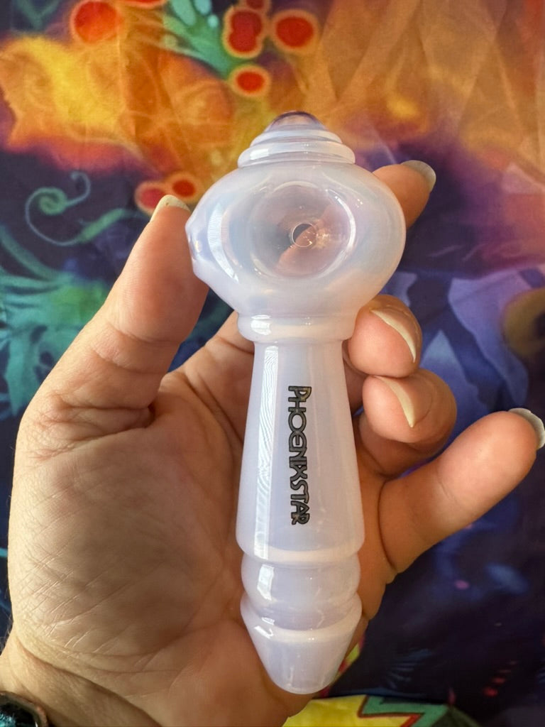 Pipe Glass- Phoenix Star Translucent Pink Glass Hand Pipe - 5" Thick Glass