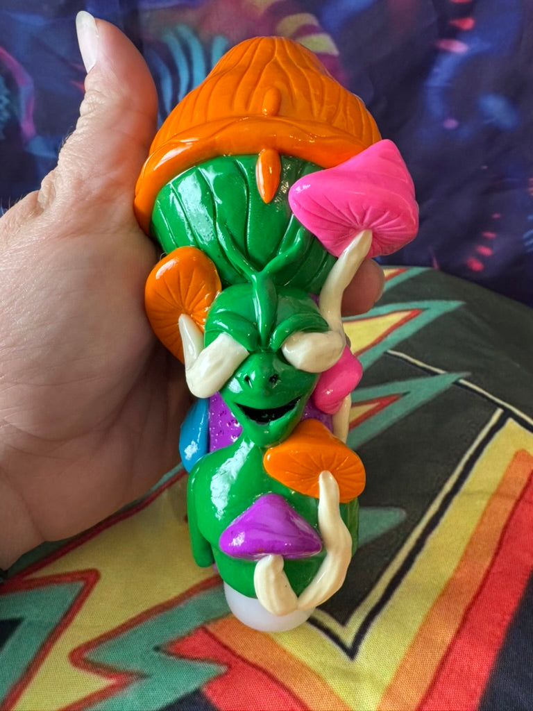 Pipe- 3D Mushroom Alien Hand Pipe - 5 Inch Thick Glass