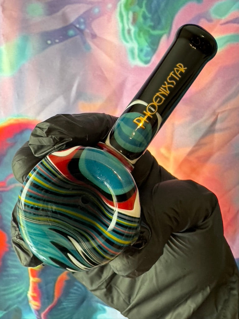 Glass Hammer Pipe – Phoenix Star - Psychedelic Teal & Red Swirl Masterpiece
