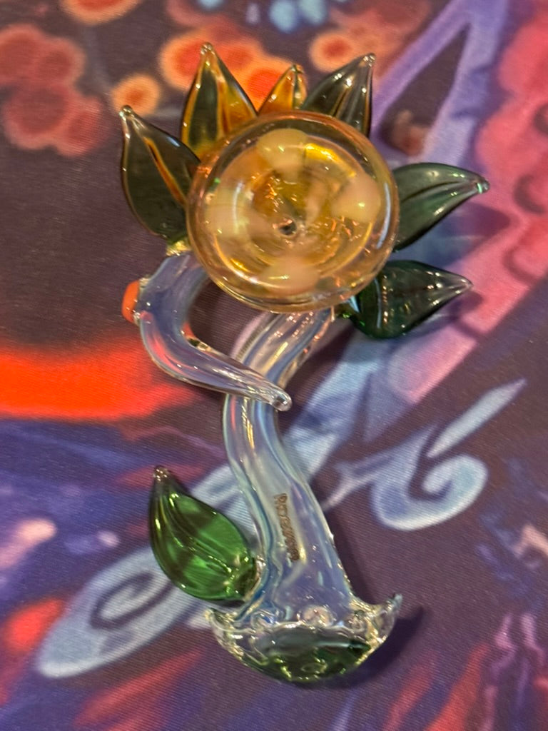 Pipe Glass Sunflower Art Glass Hand Pipe - Collectible Floral Design