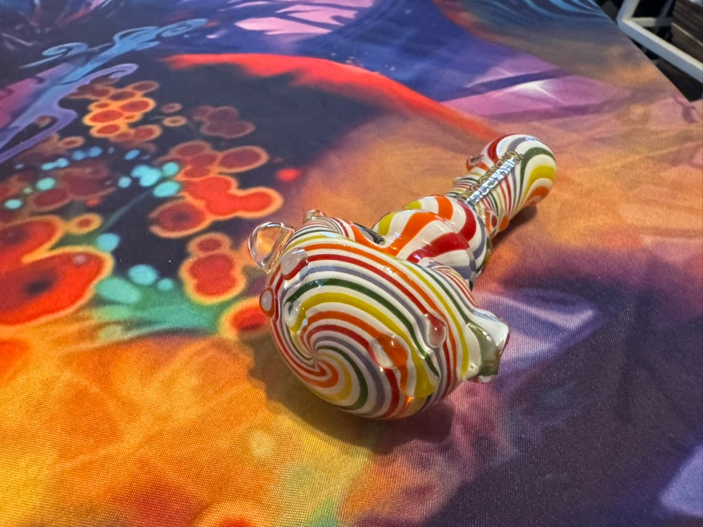Pipe Glass- Phoenix Star Rainbow Striped Hand Pipe - Multi-Color Wave Design