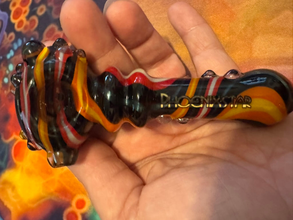 Phoenix Star Spiral Hand Pipe - Black/Orange/Red Swirl