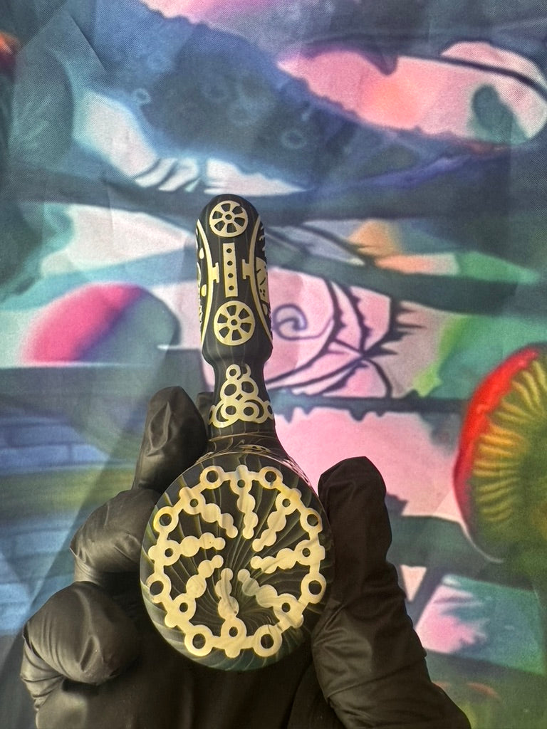 Glass Pipe-Phoenix Star Glass Pipe – Black with Gold Etched Marine Life Design