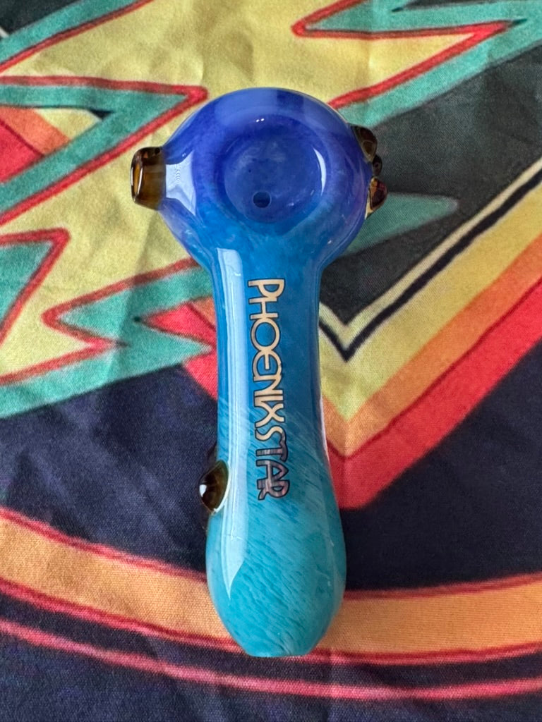 Pipe Glass- Phoenix Star Blue Gradient Hand Pipe - Flower Design