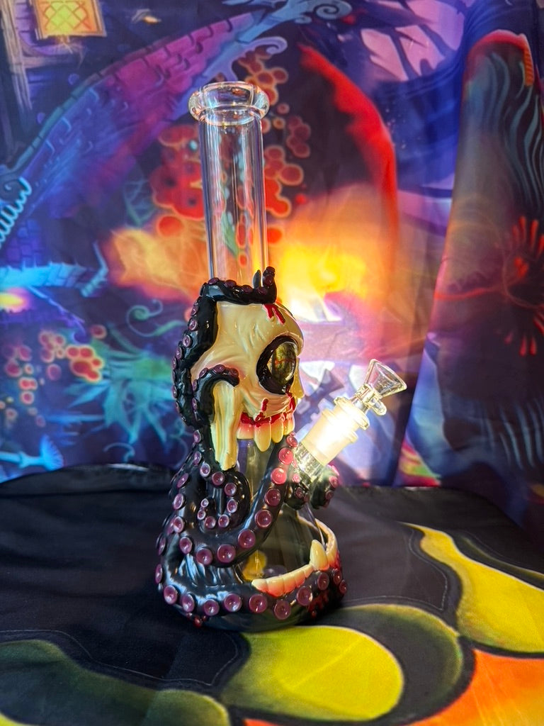 Bong- Monster Tentacle Horror Monster Glass Water Pipe – Gothic Skull Design