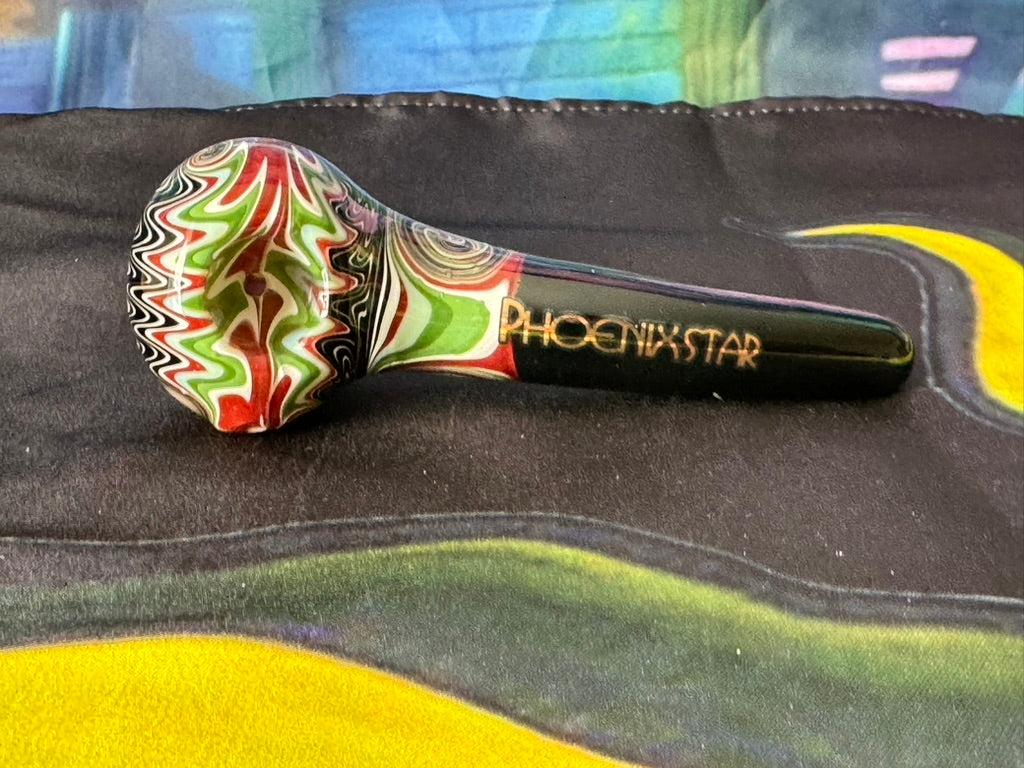 Glass Pipe- Phoenix Star Glass Sherlock  – Forest Green & Burgundy Wig Wag Design