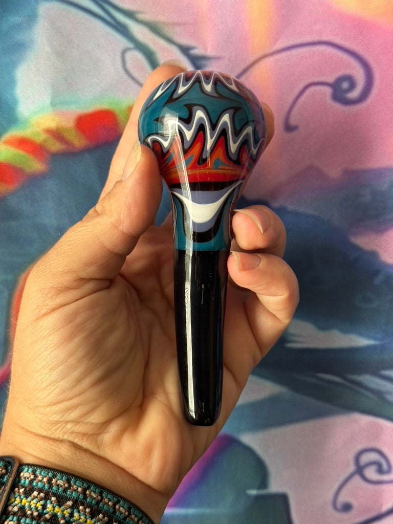 Glass Pipe -Phoenix Star Glass Pipe– Hypnotic Teal & Orange Swirl Design Sherlock