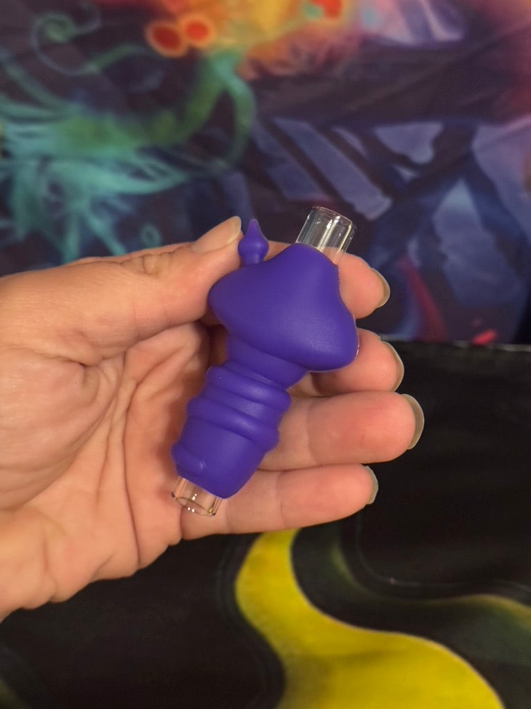 Glass Chillum- 3-Inch Glass Mushroom Chillum – Purple with Green Spots