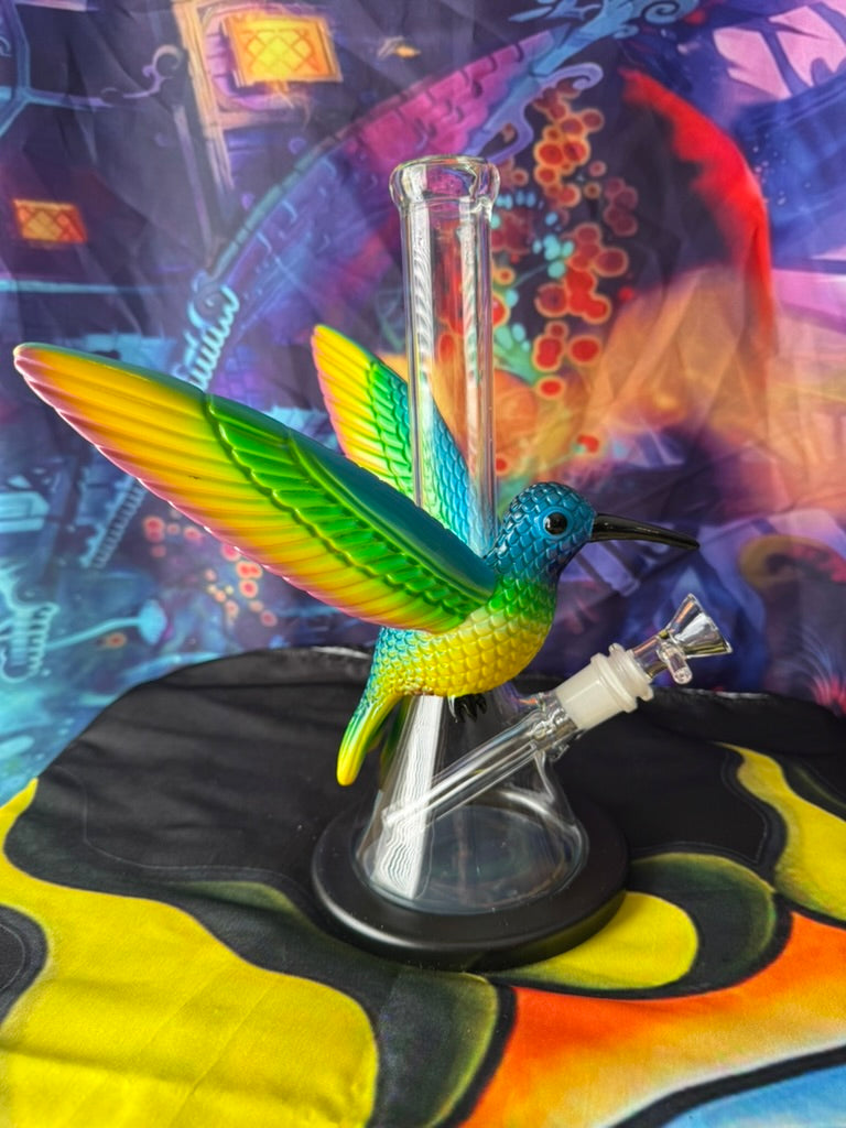 Bong- Vibrant Hummingbird Glass Water Pipe – Colorful Beaker with 3D Bird Design