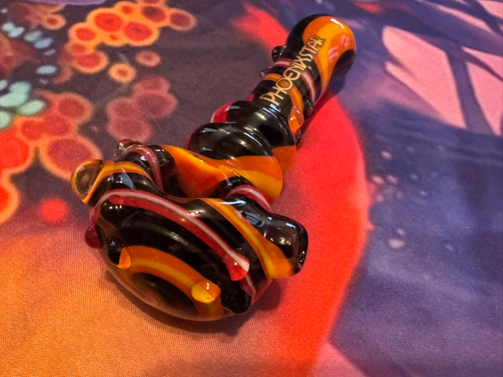 Phoenix Star Spiral Hand Pipe - Black/Orange/Red Swirl