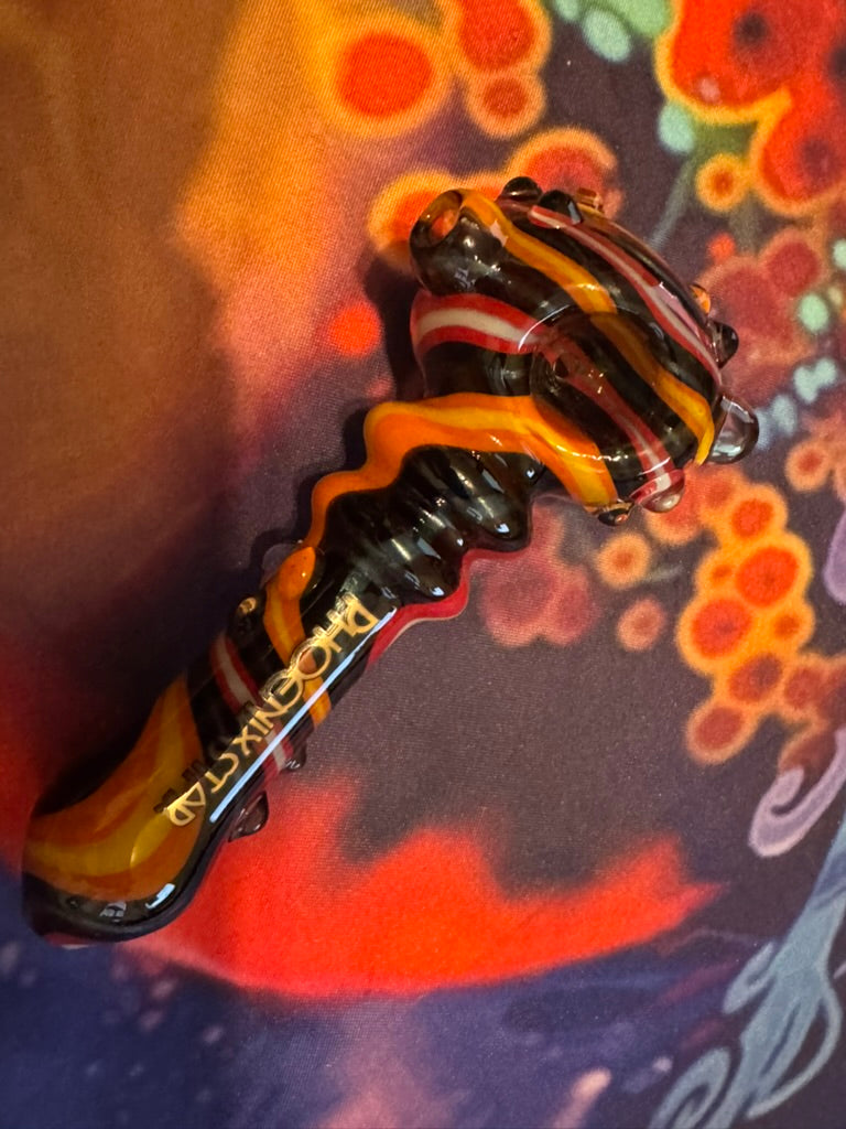 Phoenix Star Spiral Hand Pipe - Black/Orange/Red Swirl
