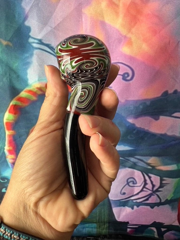 Glass Pipe- Phoenix Star Glass Sherlock  – Forest Green & Burgundy Wig Wag Design