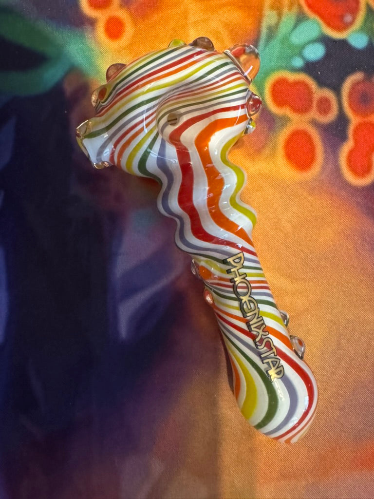 Pipe Glass- Phoenix Star Rainbow Striped Hand Pipe - Multi-Color Wave Design