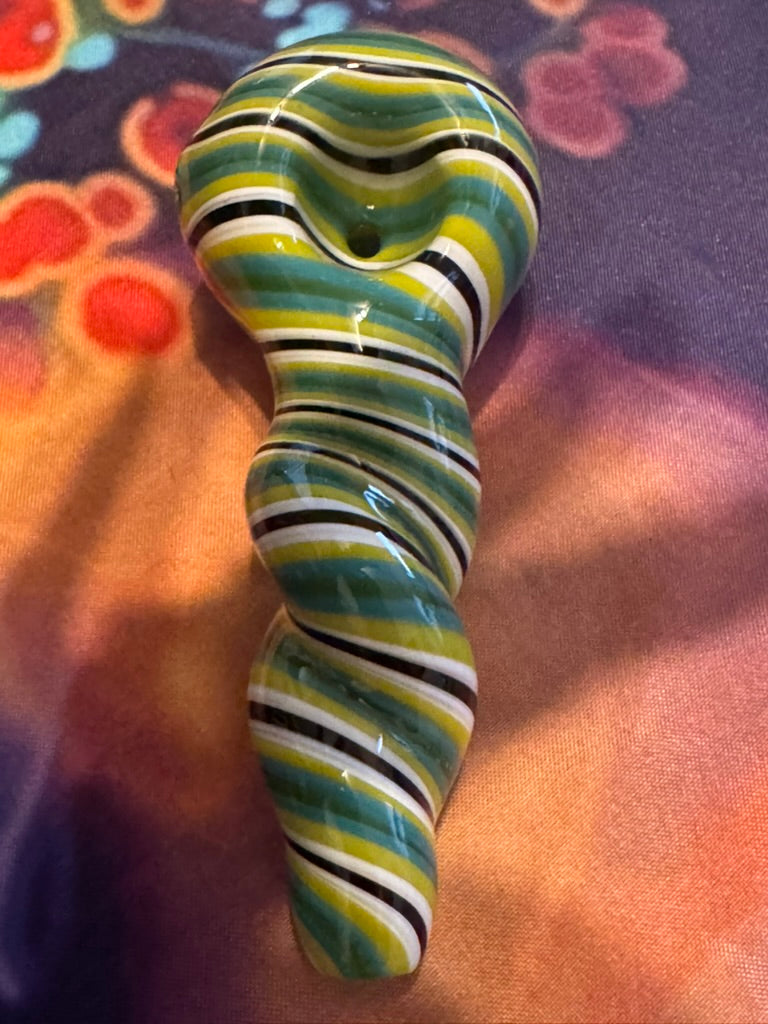 Phoenix Star Twisty Spoon Pipe - Green Black White Stripe Design
