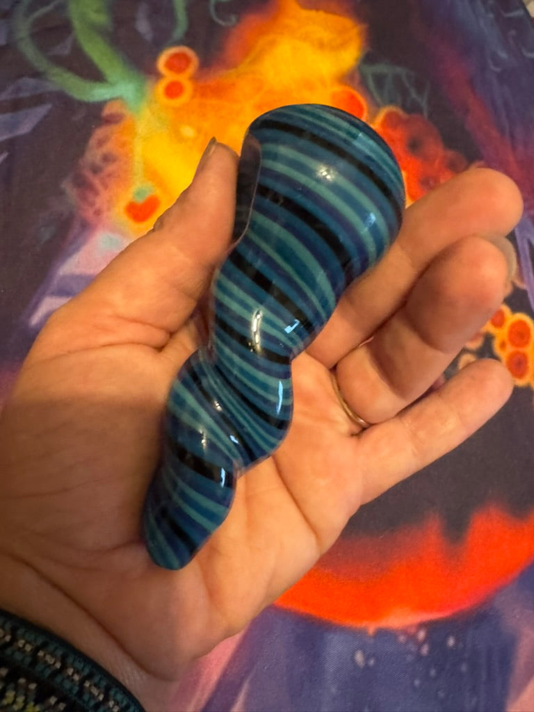 Glass Pipe - Phoenix Star Twisty Spoon Pipe - Teal Black Stripe Design