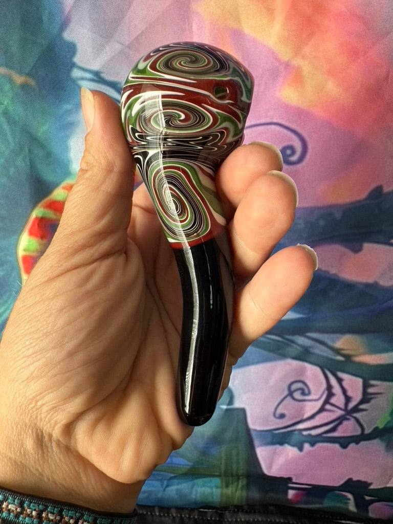 Glass Pipe- Phoenix Star Glass Sherlock  – Forest Green & Burgundy Wig Wag Design