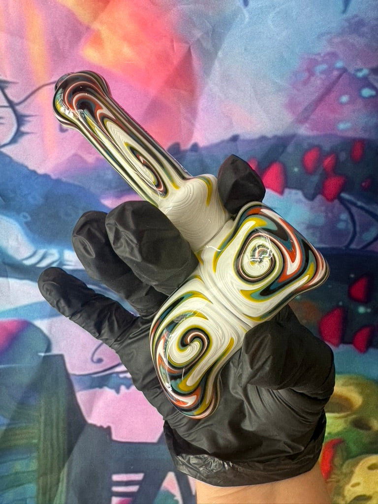 Glass Pipe- Phoenix Star Hammer Pipe – Cream Base with Rainbow Swirls