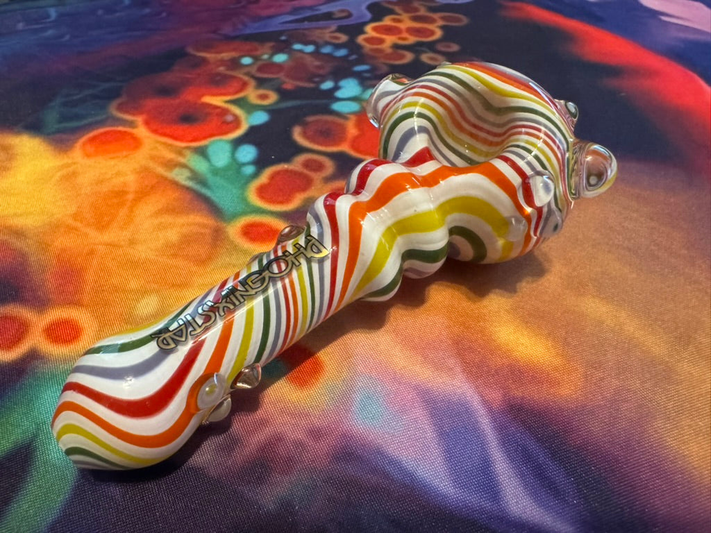 Pipe Glass- Phoenix Star Rainbow Striped Hand Pipe - Multi-Color Wave Design