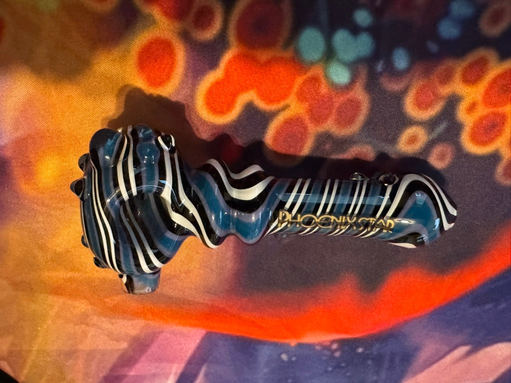 Phoenix Star Blue & White Striped Glass Hand Pipe - Premium Spoon Pipe