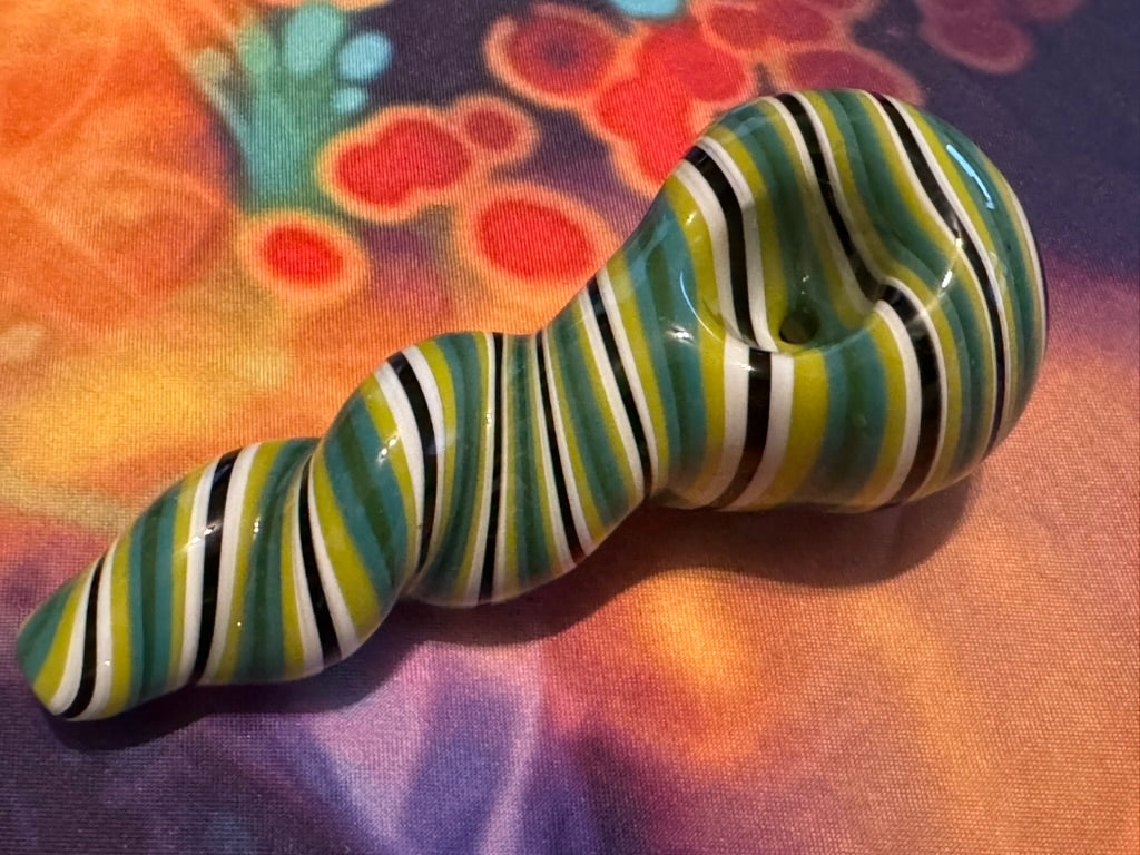 Phoenix Star Twisty Spoon Pipe - Green Black White Stripe Design