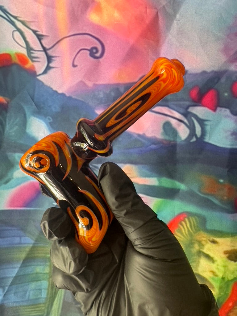 Glass Pipe- Phoenix Star Hammer Pipe – Orange & Black Swirl
