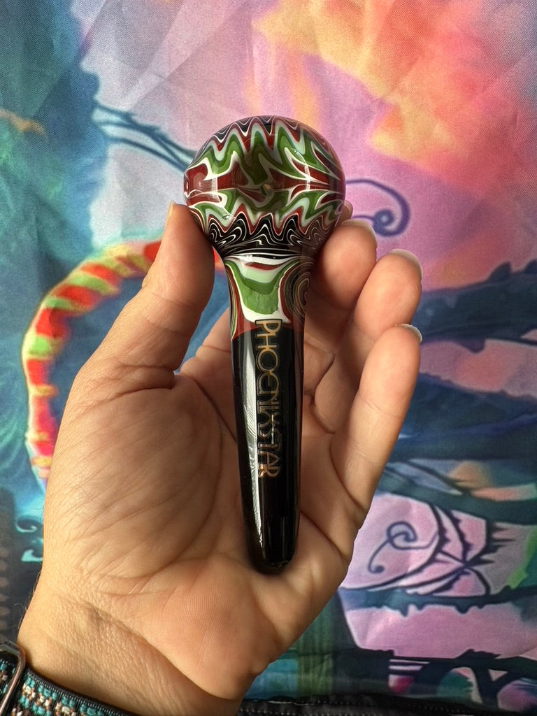 Glass Pipe- Phoenix Star Glass Sherlock  – Forest Green & Burgundy Wig Wag Design