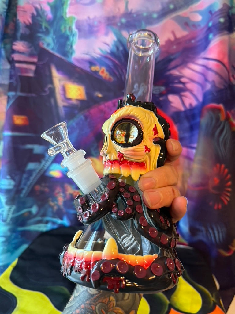 Bong- Monster Tentacle Horror Monster Glass Water Pipe – Gothic Skull Design