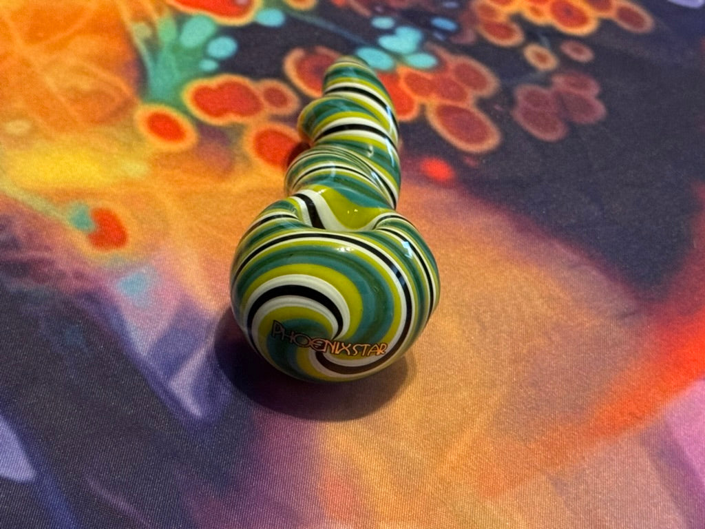 Phoenix Star Twisty Spoon Pipe - Green Black White Stripe Design