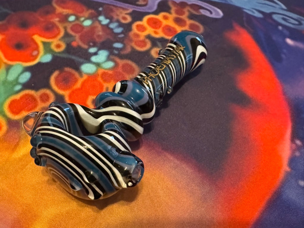 Phoenix Star Blue & White Striped Glass Hand Pipe - Premium Spoon Pipe