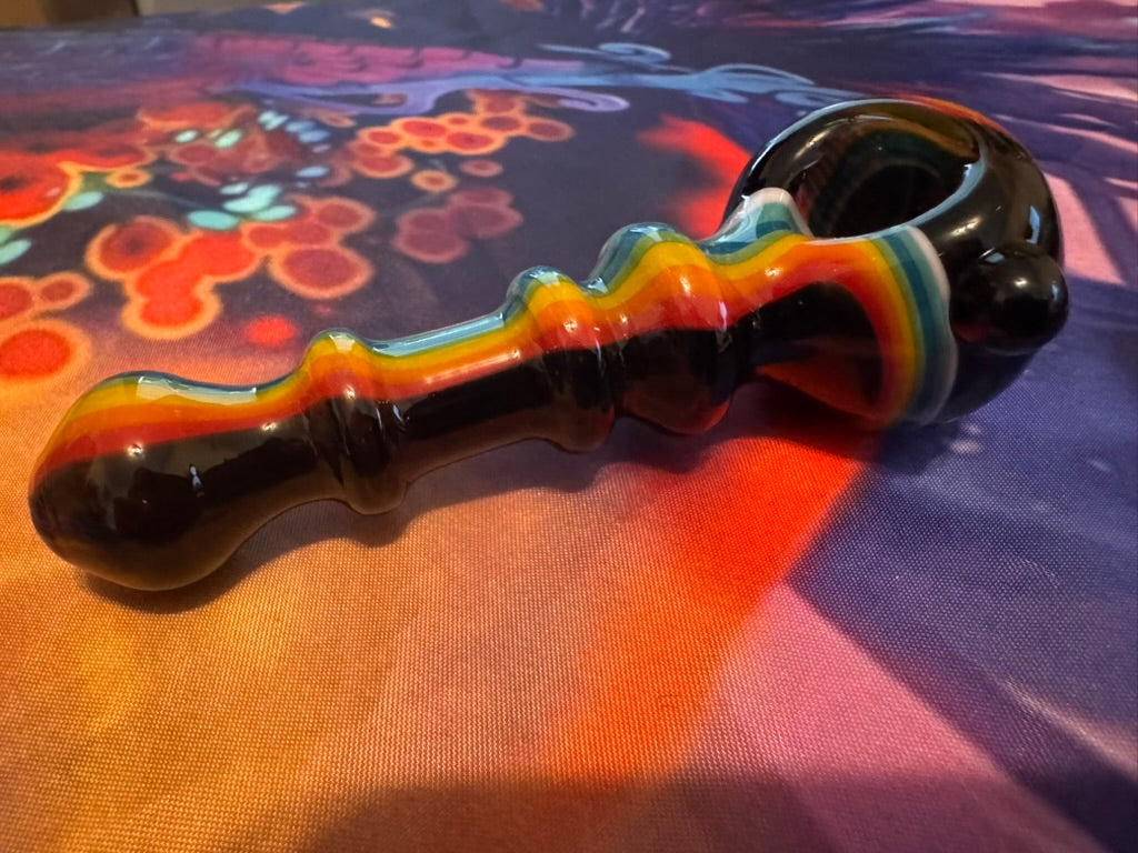 Pipe Glass - Phoenix Star Rainbow Wave Hand Pipe - Black Accent Design