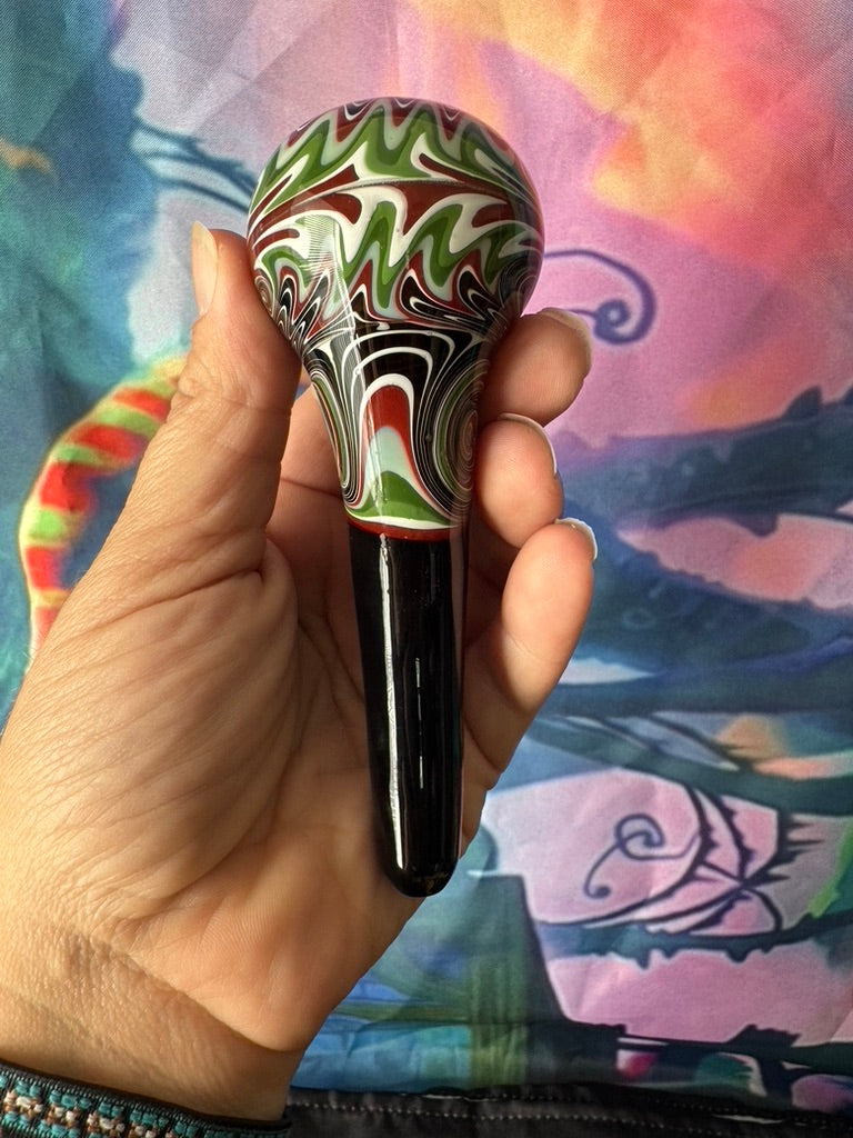 Glass Pipe- Phoenix Star Glass Sherlock  – Forest Green & Burgundy Wig Wag Design