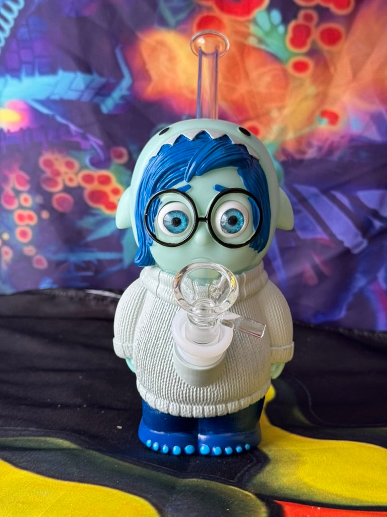 Silicone Bong -Blue Eyed Sad Girl Character Design Water Pipe with 14mm Joint