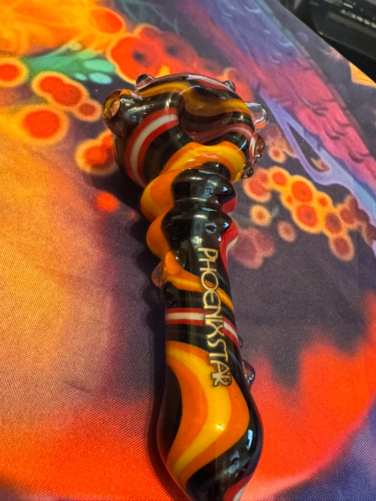 Phoenix Star Spiral Hand Pipe - Black/Orange/Red Swirl