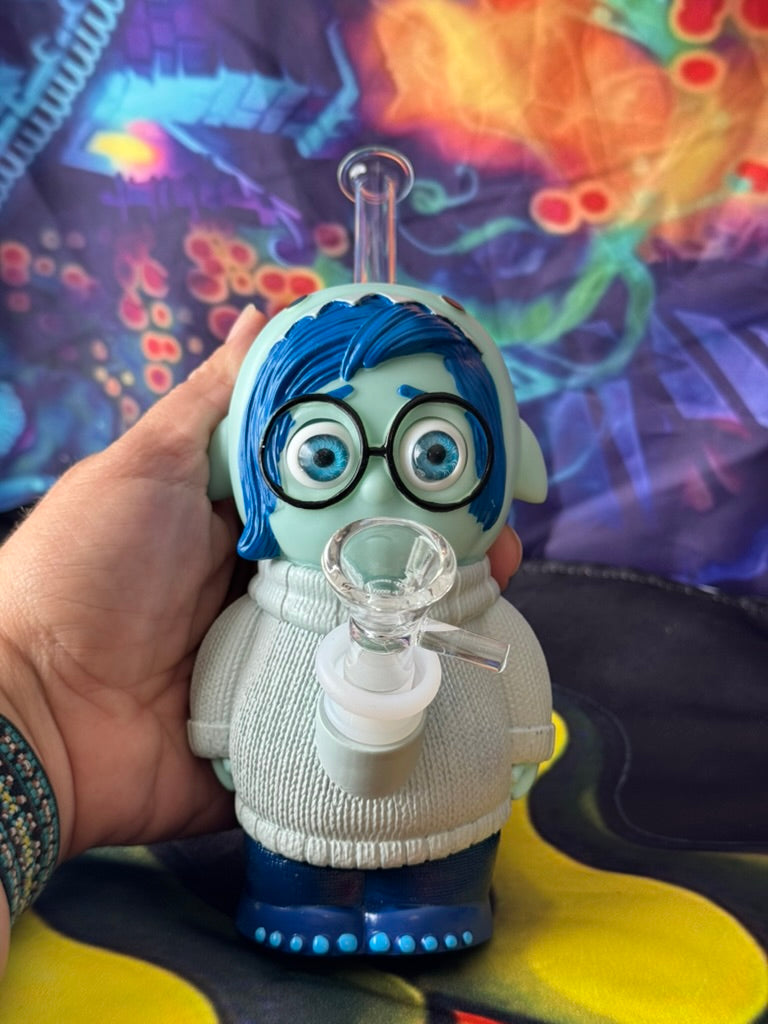 Silicone Bong -Blue Eyed Sad Girl Character Design Water Pipe with 14mm Joint