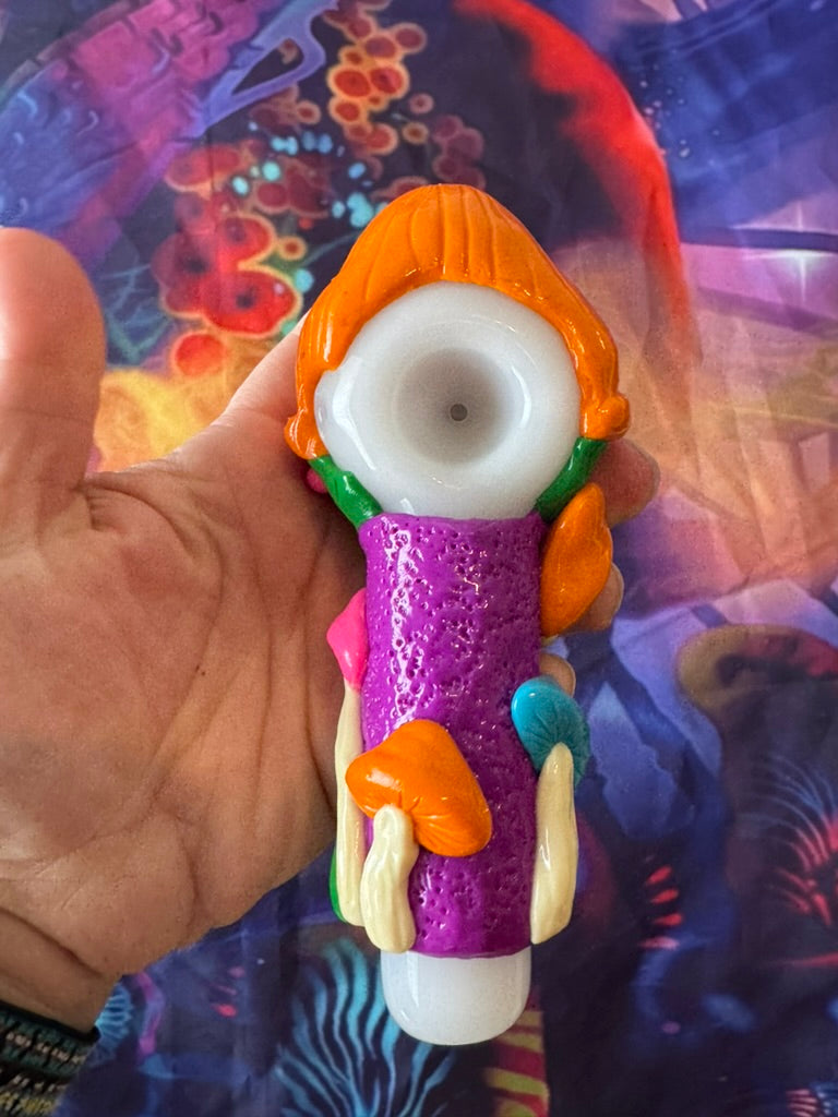 Pipe- 3D Mushroom Alien Hand Pipe - 5 Inch Thick Glass