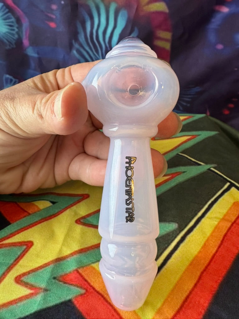 Pipe Glass- Phoenix Star Translucent Pink Glass Hand Pipe - 5" Thick Glass