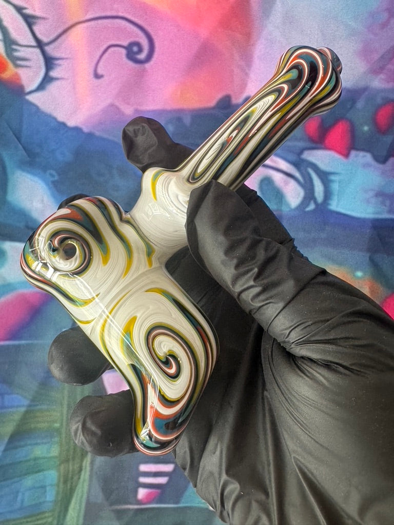 Glass Pipe- Phoenix Star Hammer Pipe – Cream Base with Rainbow Swirls