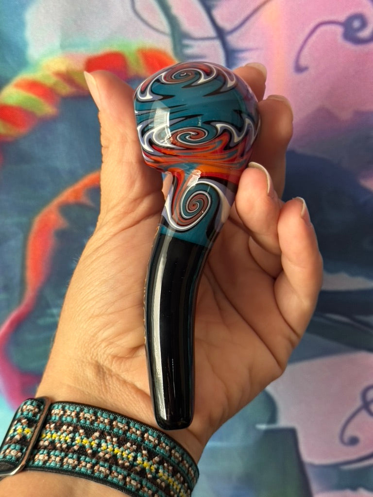 Glass Pipe -Phoenix Star Glass Pipe– Hypnotic Teal & Orange Swirl Design Sherlock