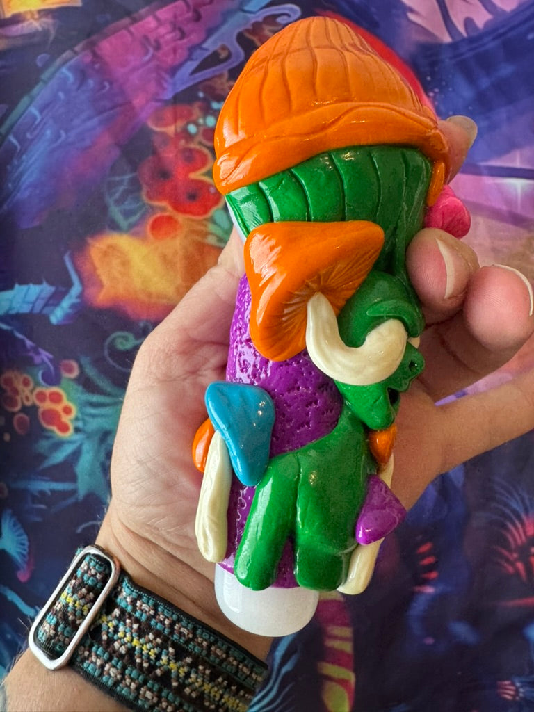 Pipe- 3D Mushroom Alien Hand Pipe - 5 Inch Thick Glass