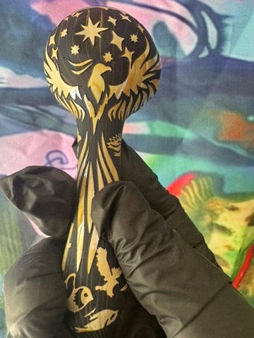 Glass Pipe- Phoenix Star Glass Pipe – Black & Gold Decorative Design-Carved Glass Freedom Design