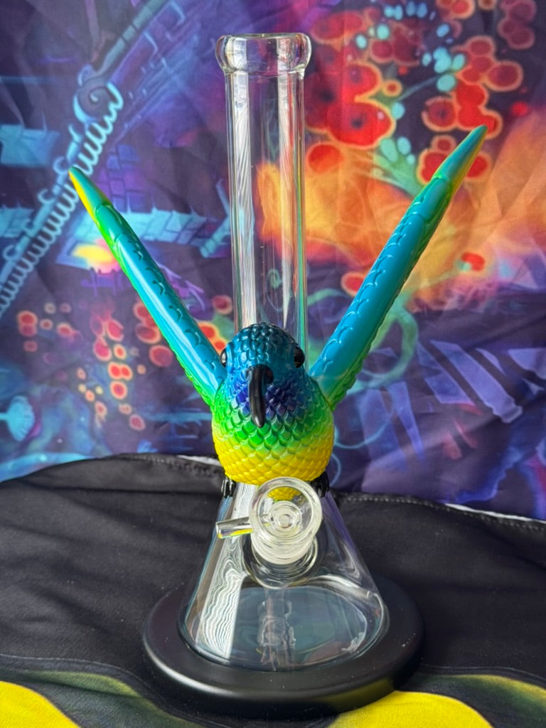 Bong- Vibrant Hummingbird Glass Water Pipe – Colorful Beaker with 3D Bird Design