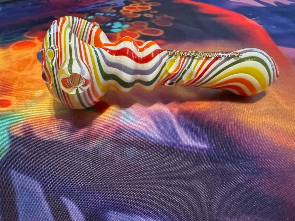 Pipe Glass- Phoenix Star Rainbow Striped Hand Pipe - Multi-Color Wave Design
