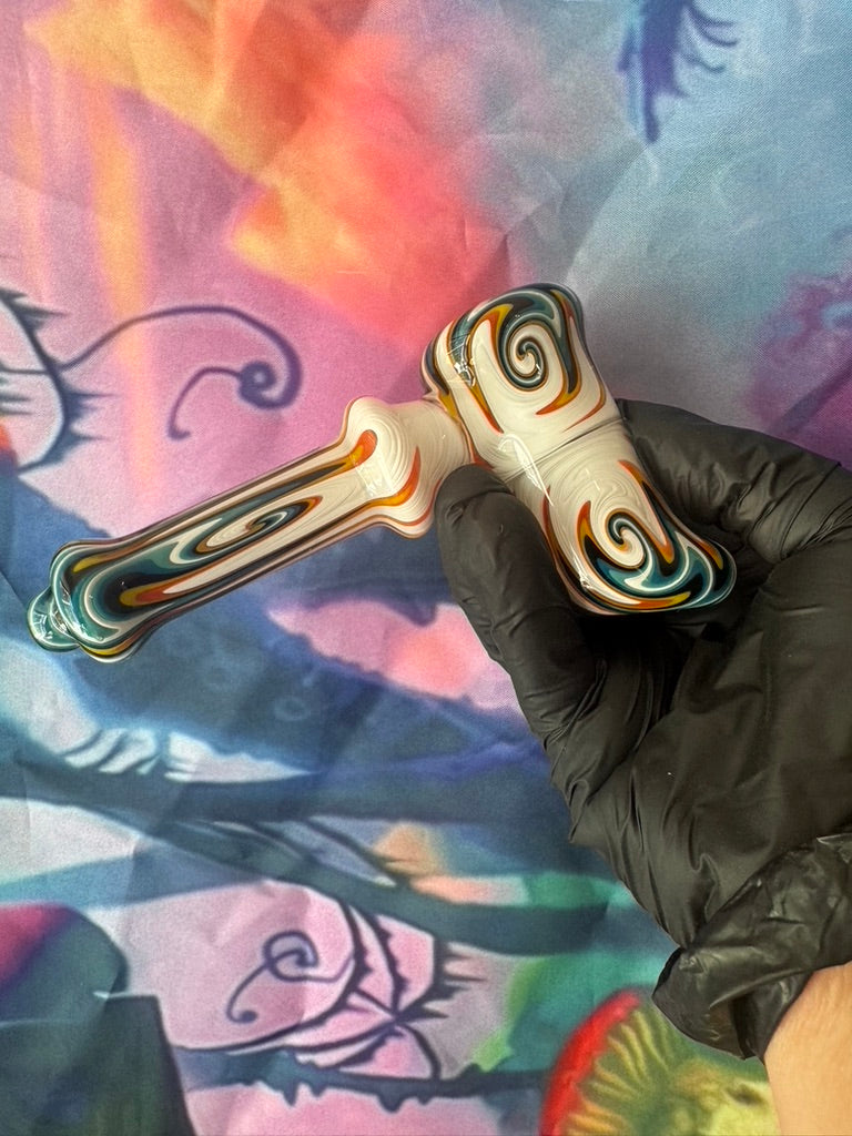 Glass Pipe- Phoenix Star Hammer Pipe – Cream Base with Rainbow Swirls