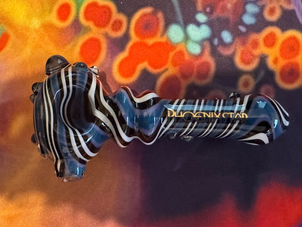 Phoenix Star Blue & White Striped Glass Hand Pipe - Premium Spoon Pipe
