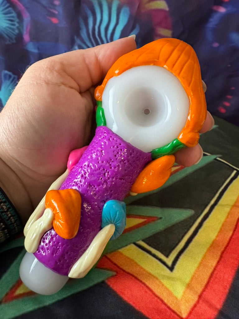 Pipe- 3D Mushroom Alien Hand Pipe - 5 Inch Thick Glass