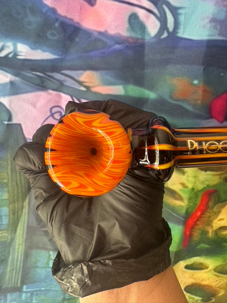 Glass Pipe- Phoenix Star Hammer Pipe – Orange & Black Swirl