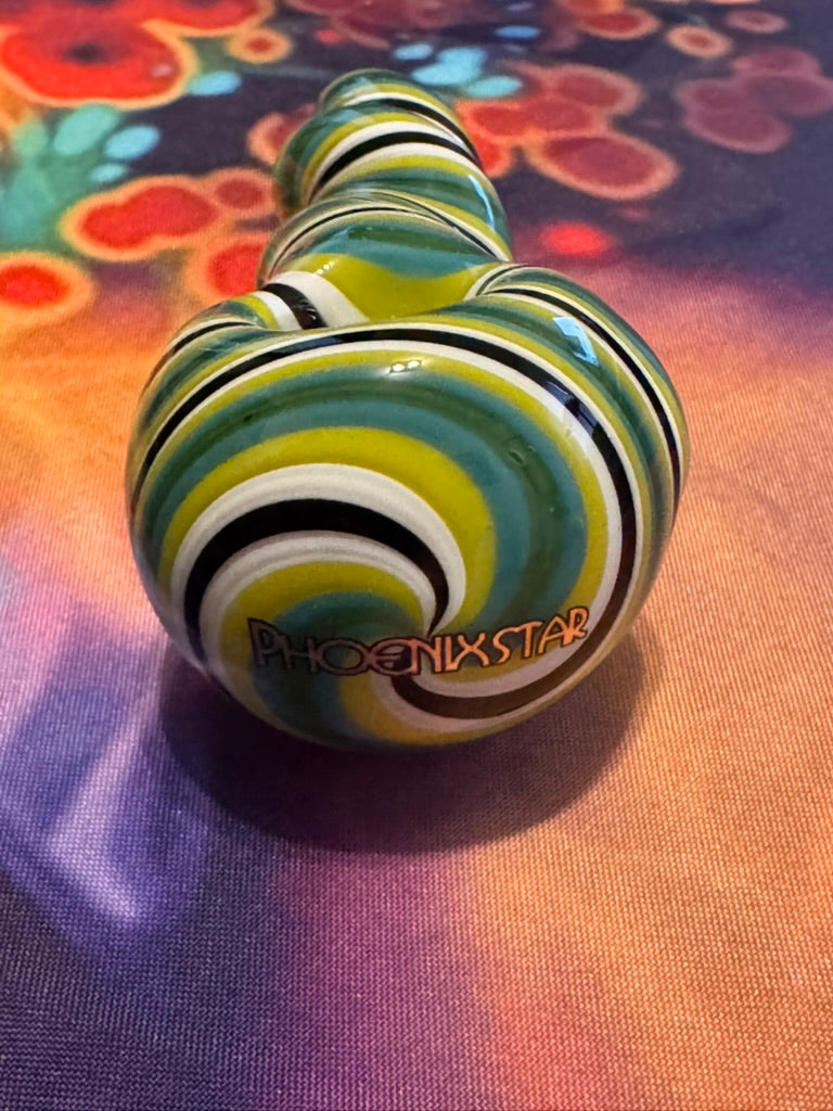 Phoenix Star Twisty Spoon Pipe - Green Black White Stripe Design