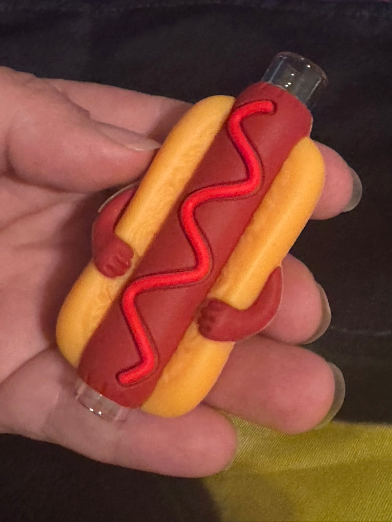 Glass Chillum- Funny 3-Inch Hot Dog Chillum – Realistic Food Design